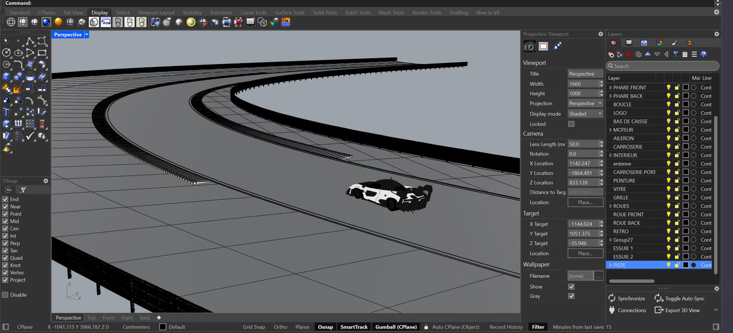 Modeling automotive circuit on Rhino 8.